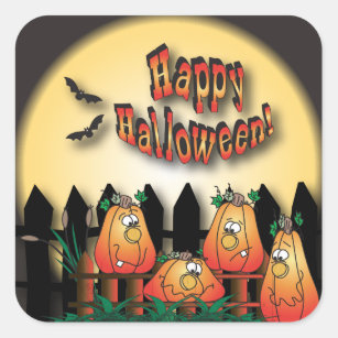 Halloween Pumpkins Sitting on a Fence Square Sticker