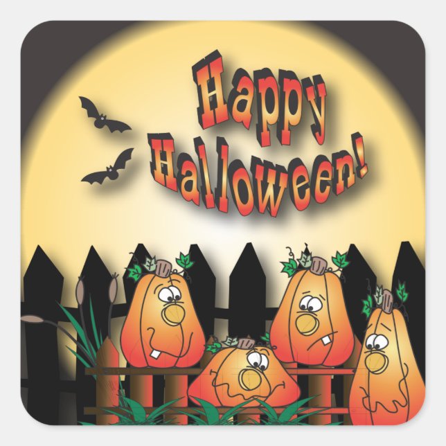 Halloween Pumpkins Sitting on a Fence Square Sticker (Front)