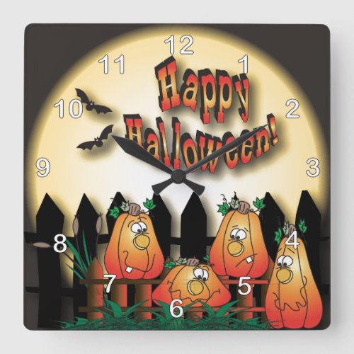 Halloween Pumpkins Sitting on a Fence Square Wall Clock