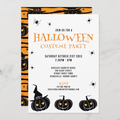 Halloween Pumpkins Spiders Orange Party Invitation