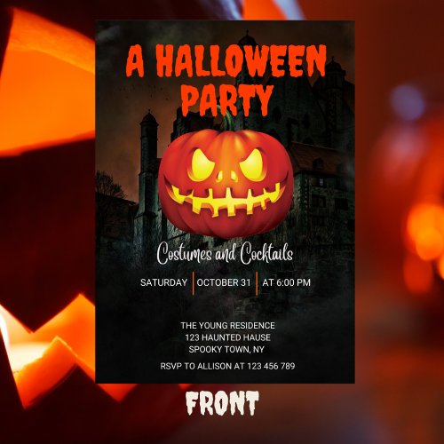 Halloween Pumpkins Spooky Party Dark Haunted House Invitation