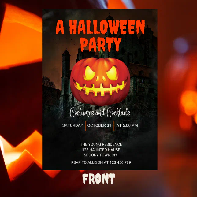 Halloween Pumpkins Spooky Party Dark Haunted House Invitation | Zazzle