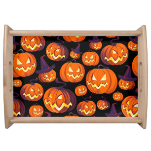 Halloween Pumpkins: Spooky Seamless Pattern. Serving Tray