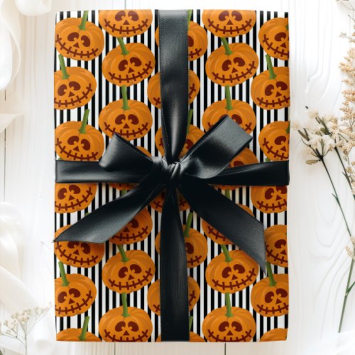 Halloween Pumpkins Stripes Jack O'Lanterns Pattern Wrapping Paper