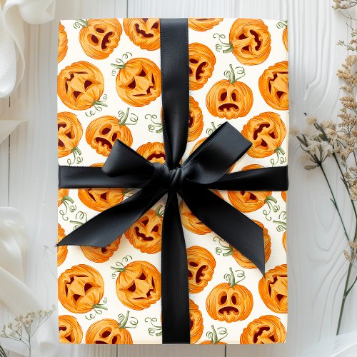 Halloween Pumpkins Vintage Watercolor Pattern Wrapping Paper