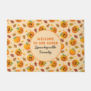 Halloween Pumpkins Welcome To Our Gourd Add Name Doormat