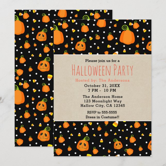 Halloween Pumpkins Whimsical Party Invitation (Front/Back)