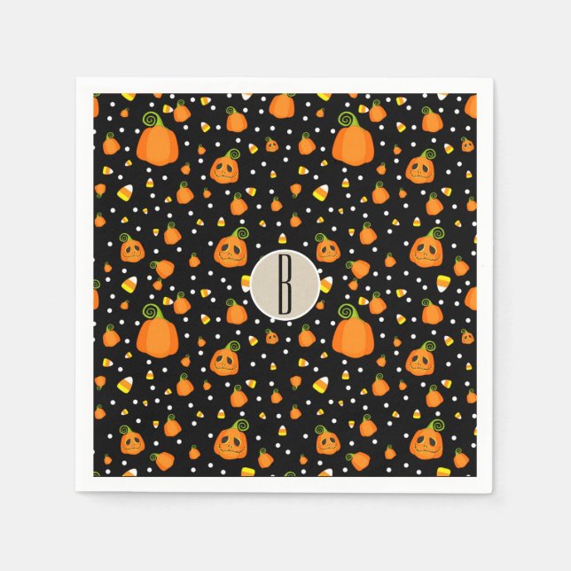 Halloween Pumpkins Whimsical Pattern Party Napkins (Front)