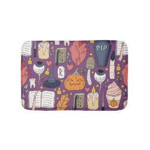 Halloween pumpkins, witchy seamless pattern. bath mat