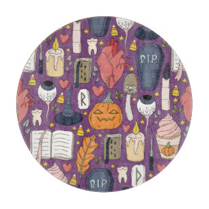 Halloween pumpkins, witchy seamless pattern. cutting board