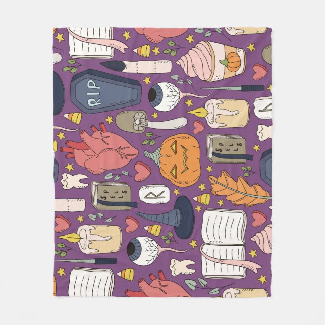 Halloween pumpkins, witchy seamless pattern. fleece blanket (Front)