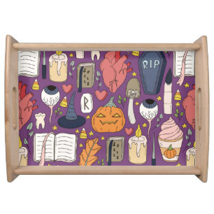 Halloween pumpkins, witchy seamless pattern. serving tray