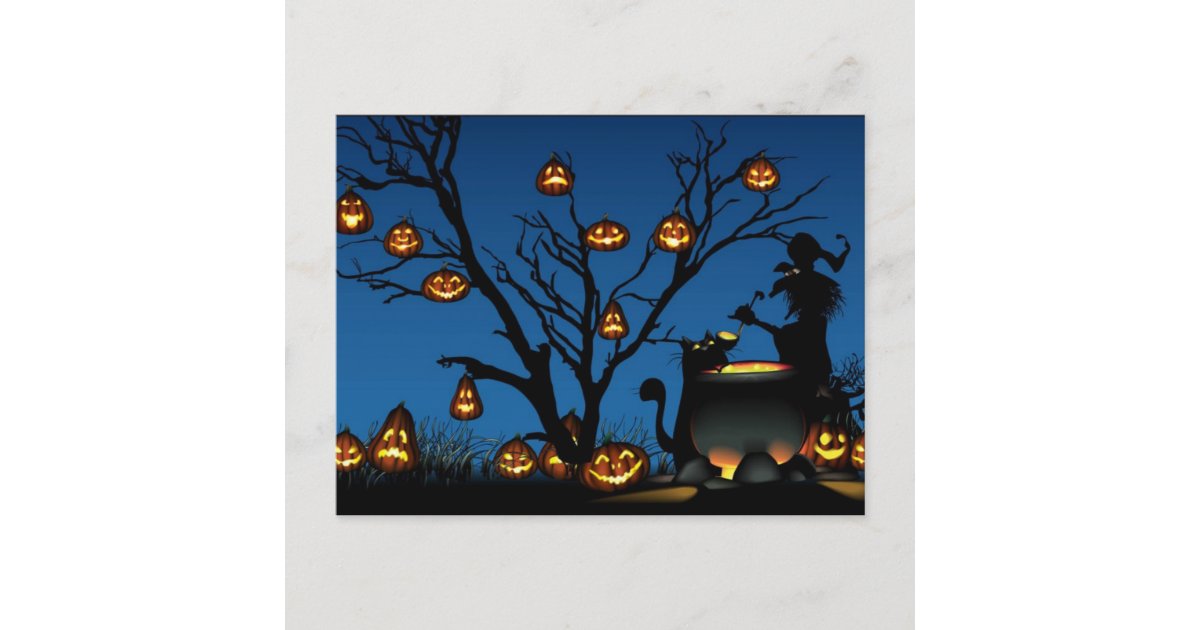 Halloween Pumpkins with witch Postcard | Zazzle