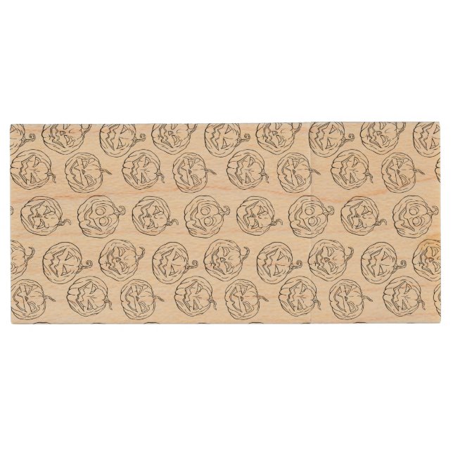 Halloween pumpkins wood USB flash drive (Front)