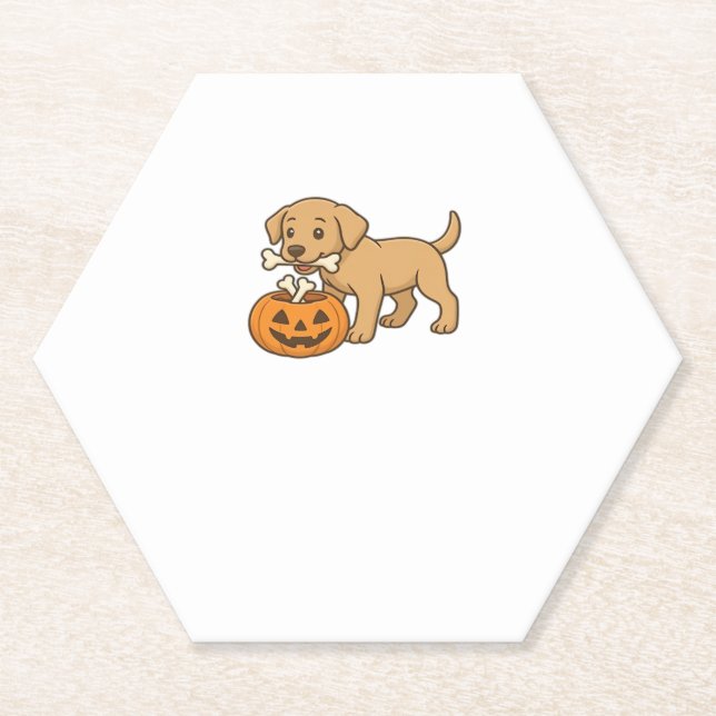 Halloween Pup with Bones and Pumpkin Pal Classic T Paper Coaster (Front)