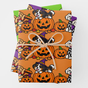 Halloween Puppies and Pumpkins Wrapping Paper Sheets