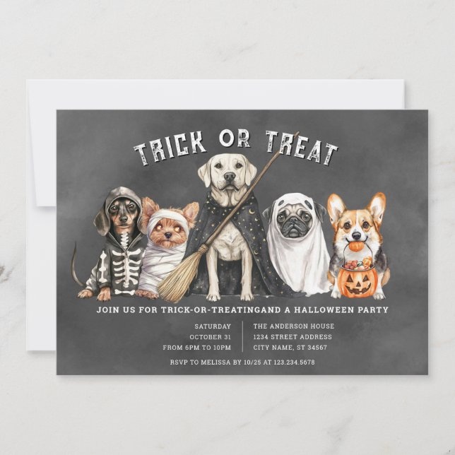 Halloween Puppies Trick or Treat Party Invitation (Front)