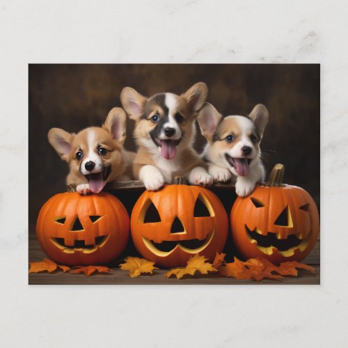 Halloween puppies with Pumpkin postcard