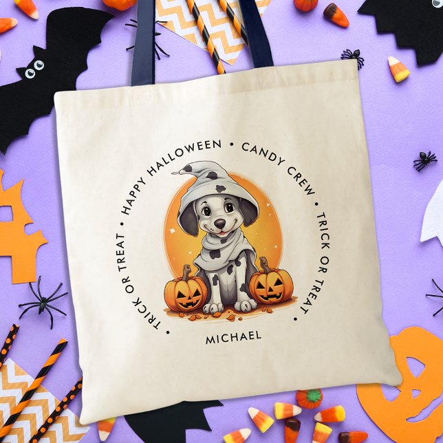 Halloween Puppy Dog Personalized Trick Or Treat Tote Bag (Creator Uploaded)