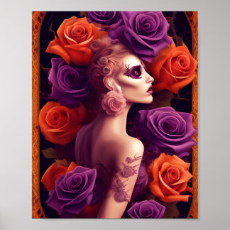 Halloween Purple and Orange Roses Beauty Poster