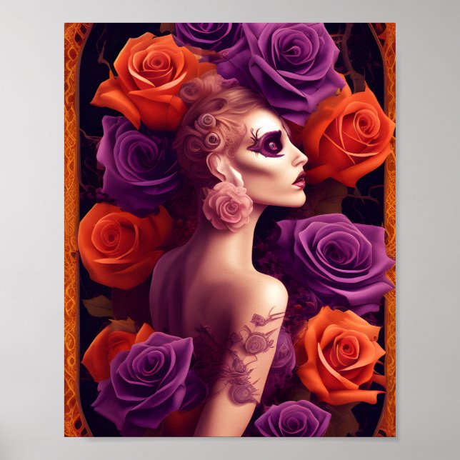 Halloween Purple and Orange Roses Beauty Poster (Front)