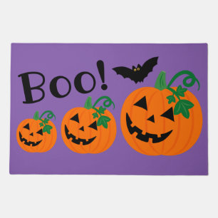 Halloween Purple Background Orange Jack O Lantern Doormat