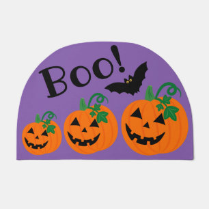 Halloween Purple Background Orange Jack O Lantern Doormat
