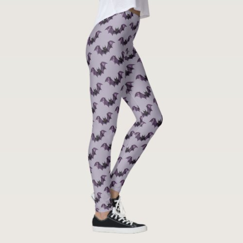 Halloween Purple Black Bats Spooky Scary Leggings