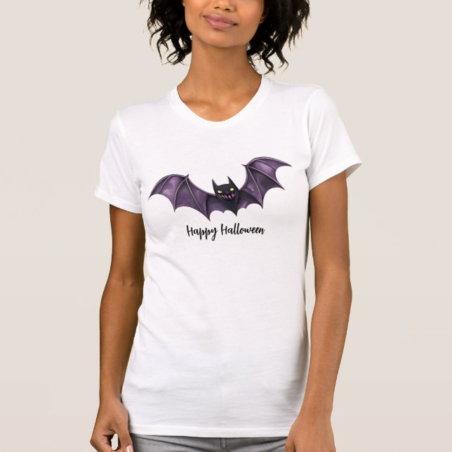 Halloween Purple Black Bats Spooky Scary T-Shirt (Front)