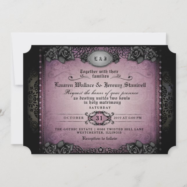Halloween Purple & Black Gothic Together Wedding Invitation (Front)