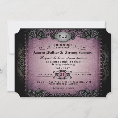 Halloween Purple Black Gothic Wedding RECEPTION Invitation