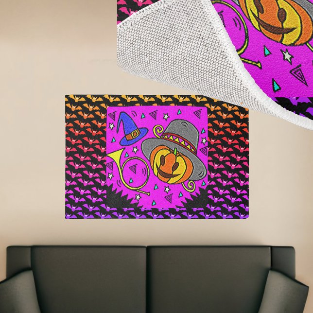 Halloween Purple Black Jack O'Lantern Bugle Bats Rug (Halloween Purple Black Jack O'Lantern Bugle Bats Rug)