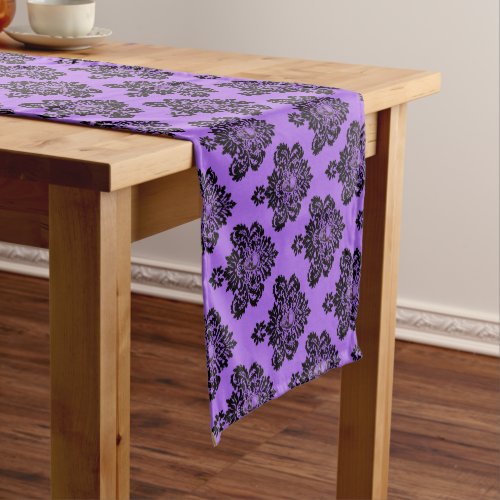 Halloween Purple Black Skull Damask Table Runner