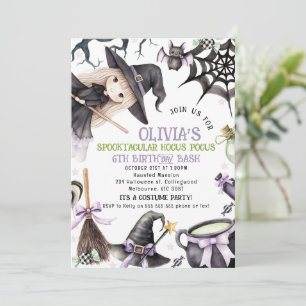Halloween Purple Blond Little Witch Birthday  Invitation