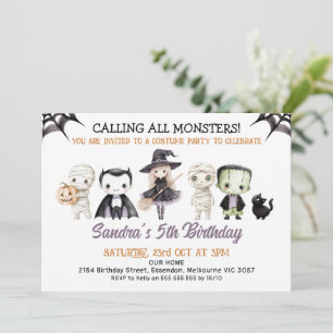 Halloween Purple Calling All Monsters Birthday Invitation