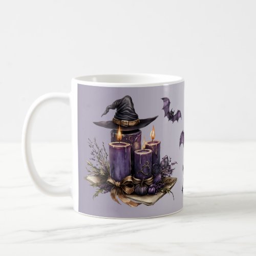 Halloween Purple Candles Bats Spooky Scary Coffee Mug