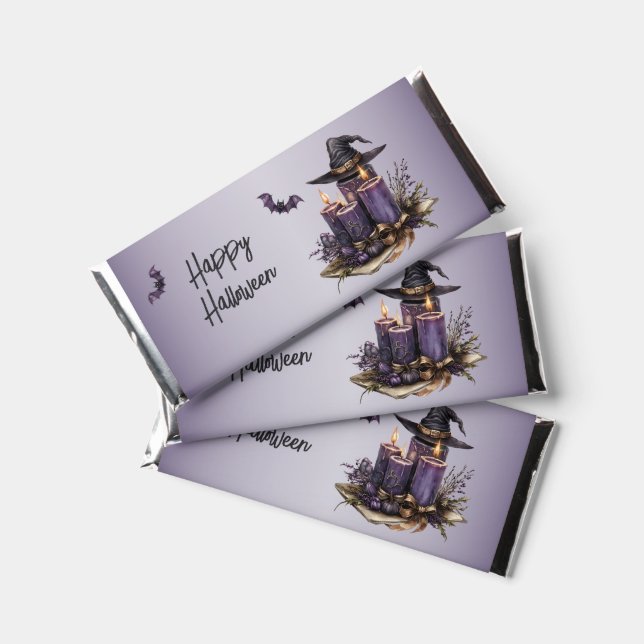 Halloween Purple Candles Bats Spooky Scary Hershey Bar Favors (Front)