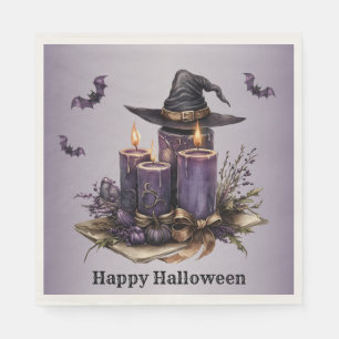 Halloween Purple Candles Bats Spooky Scary Napkins