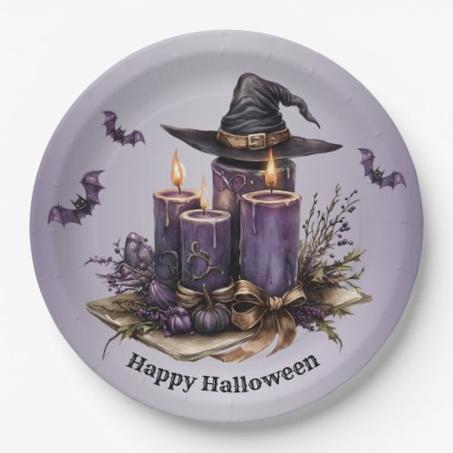 Halloween Purple Candles Bats Spooky Scary Paper Plates