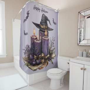 Halloween Purple Candles Bats Spooky Scary Shower Curtain