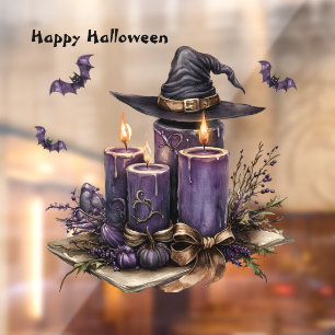 Halloween Purple Candles Bats Spooky Scary Window Cling