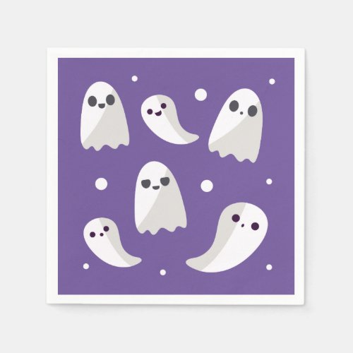 Halloween Purple Cute Ghost Pattern Napkins