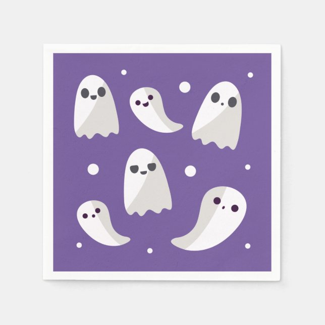 Halloween Purple Cute Ghost Pattern Napkins (Front)
