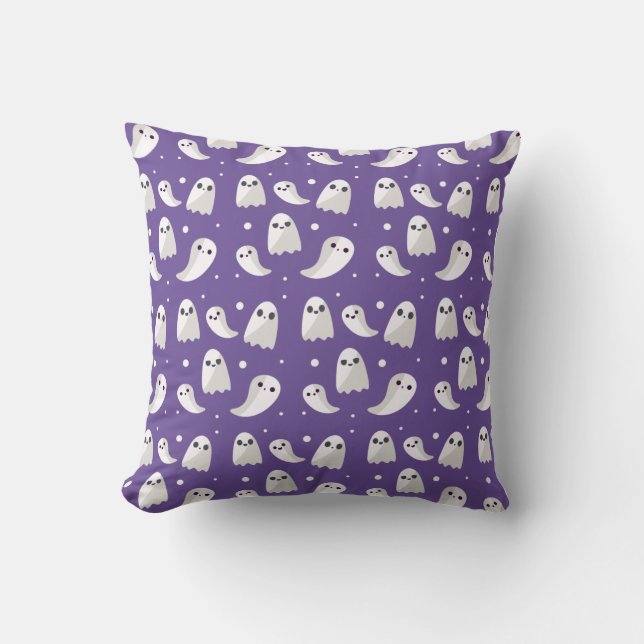 Halloween Purple Cute Ghost Pattern Throw Pillow (Front)