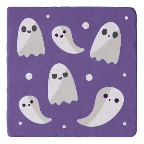 Halloween Purple Cute Ghost Pattern Trivet