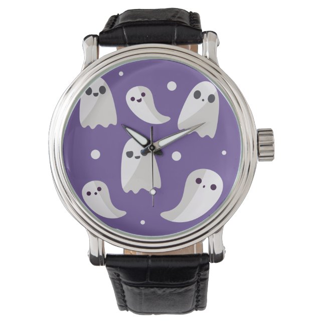 Halloween Purple Cute Ghost Pattern Watch (Front)