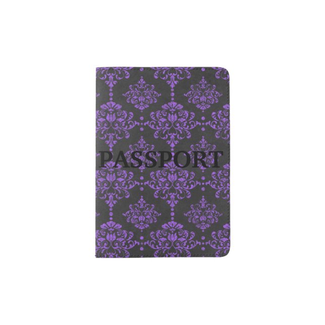 Halloween Purple Damask Chalkboard Pattern Passport Holder (Front)