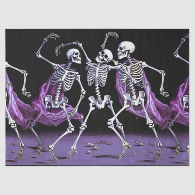 Halloween Purple Dancing Skeletons Gothic Wedding Tissue Paper (Front)