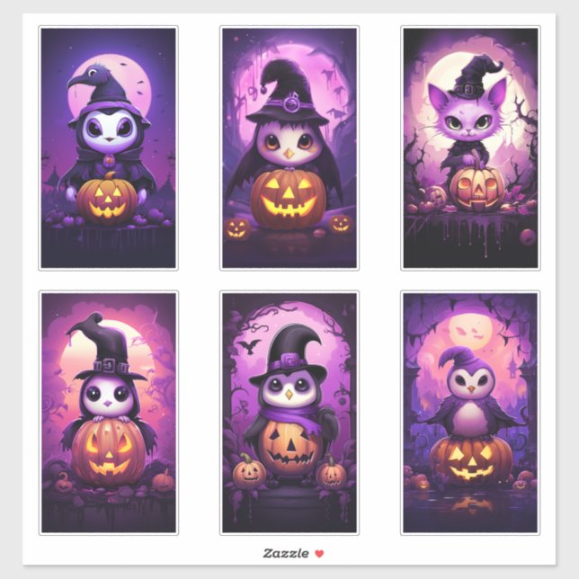 Halloween Purple Emo Penguin with friends 2 Sticker (Sheet)