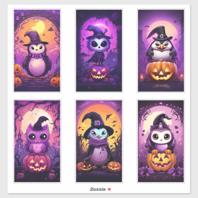 Halloween Purple Emo Penguin with friends Sticker (Sheet)